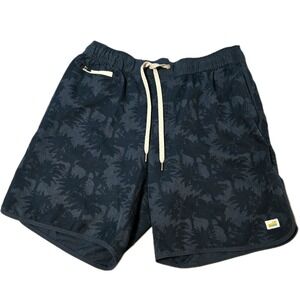 Viori Men's Banks Shorts Navy Blue Palm Trees Drawstring  7" Inseam Size Medium